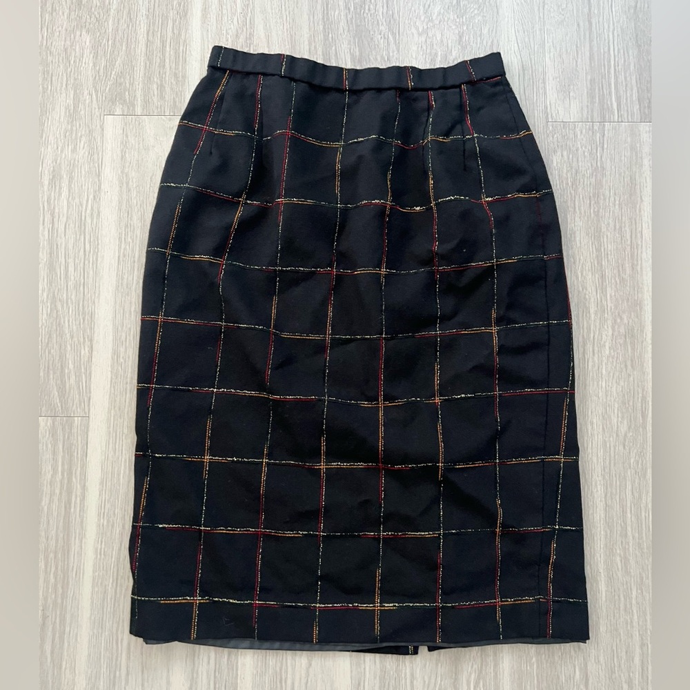 Pendleton Black Pencil Skirt with Multicolor Grid Pattern wool blend size 10